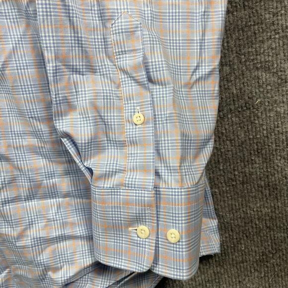 David Donahue Button Up Shirt Men's 17.5 34/35 Blue/Orange Tattersall Trim - Picture 3 of 12